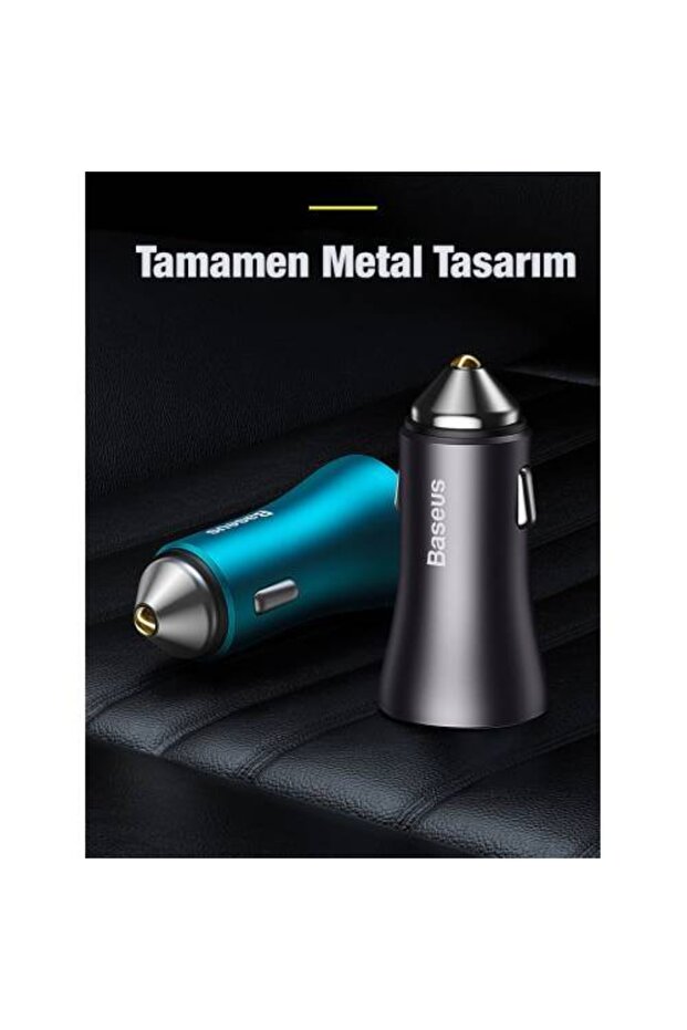 Golden Araç Şarj Cihazı 60W Çift Port (USB-A + Type-C) – Gri - 4