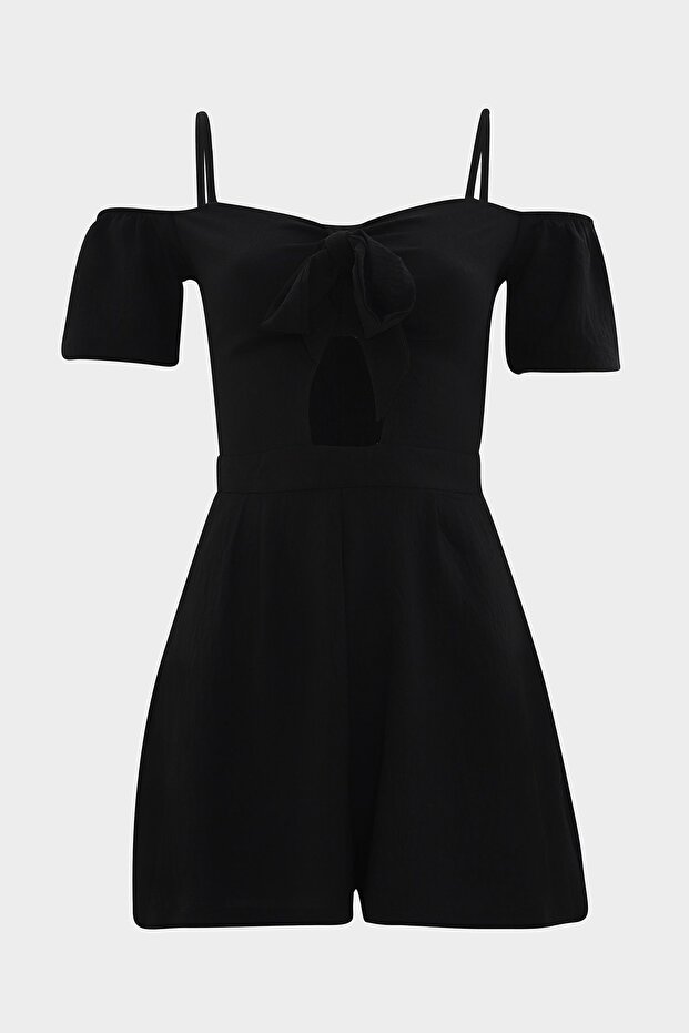 Cut Out Yaka Detaylı Şort Tulum - 1