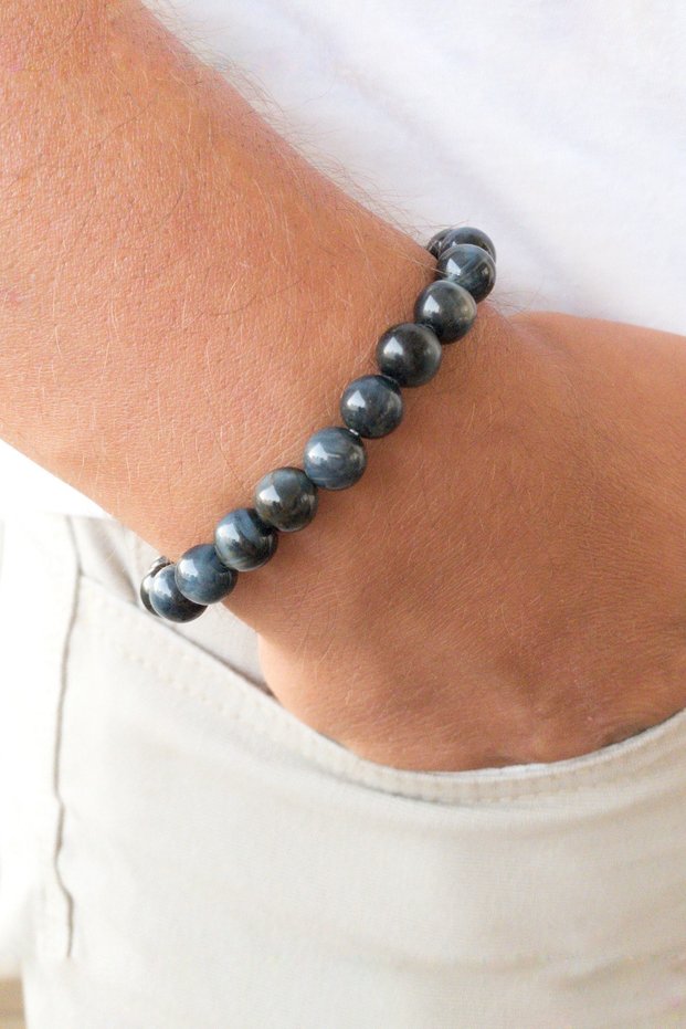 Unisex Natural Stone Bracelet Gray Tiger Eye 2ndLower Abdominal Chakra Twins Scorpion Capricorn Crab Force Stone