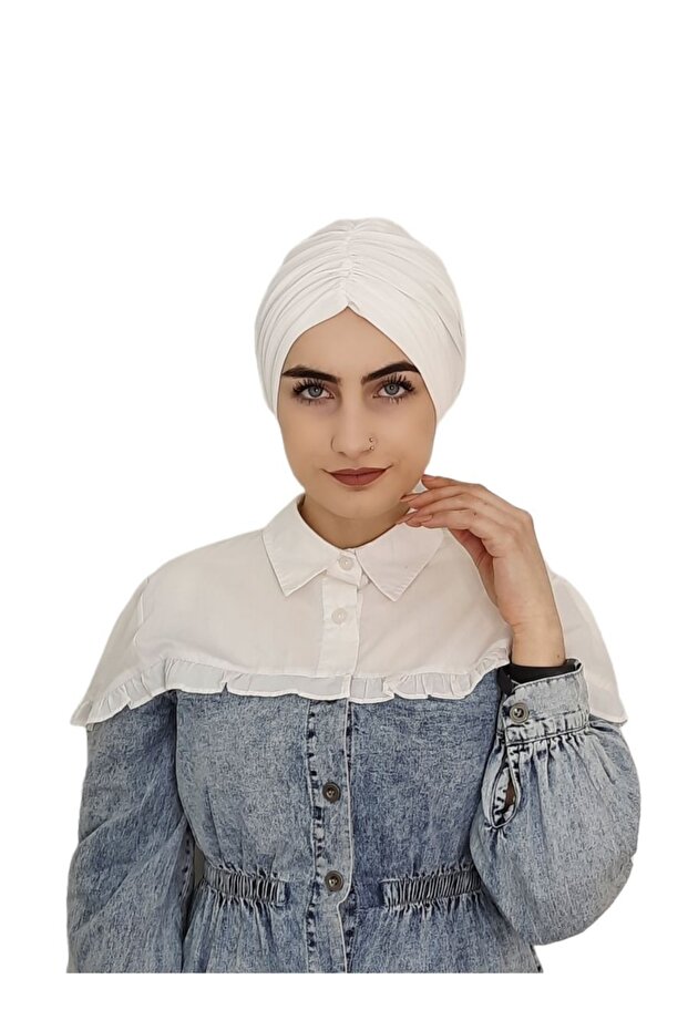 غطاء رأس جاهز برباط أمامي ورباط خلفي، لون إكرو