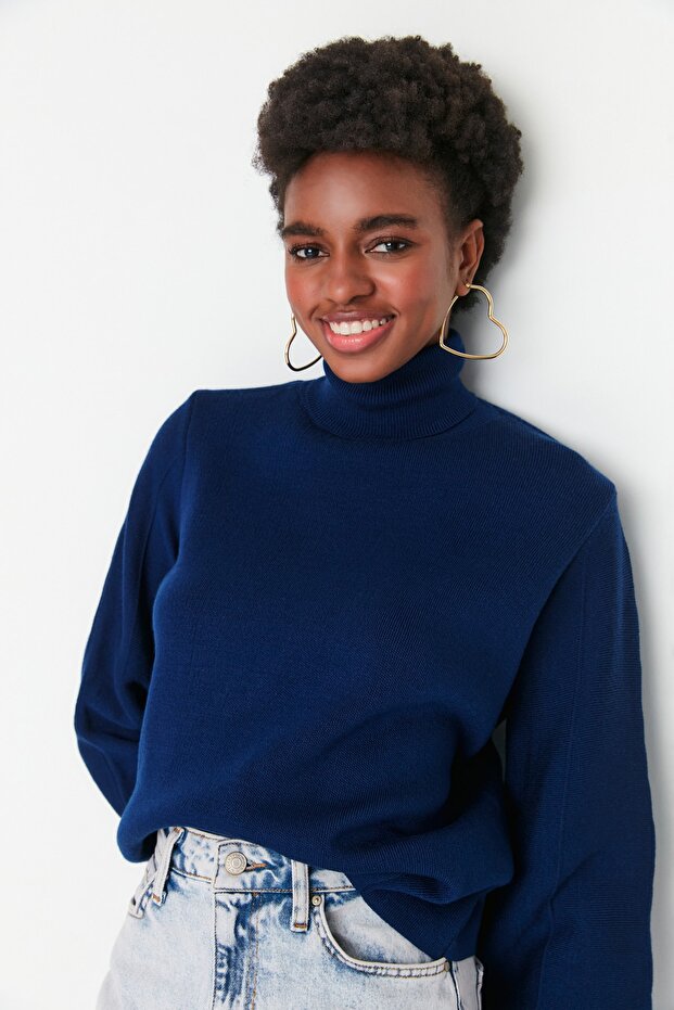 Marineblauer Basic Rollkragenpullover TWOAW21KZ0485 - 1