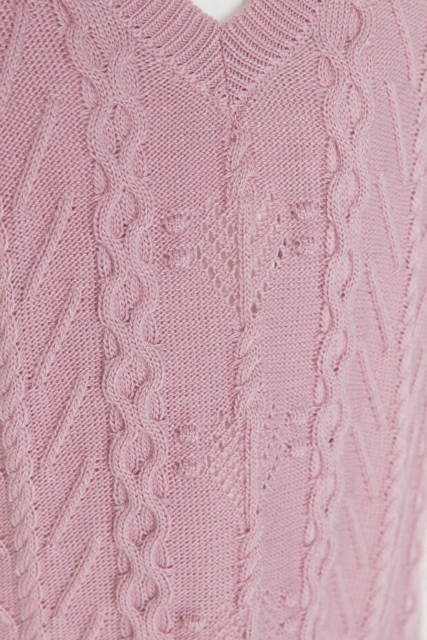Różowy sweterek z dekoltem w kształcie litery V TCTAW23SV00005 - 3