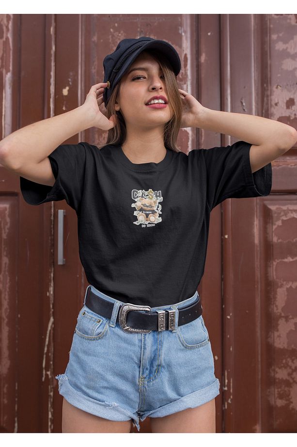 Oversize Baskılı Siyah Tshirt - 6