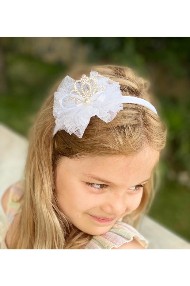New Stoned Princess Tulle Children's Crown White Crown