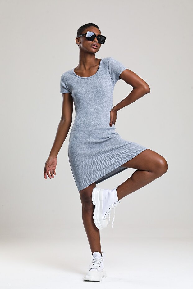 Women's Camisole Crew Neck Short Sleeve Ribbed Mini Dress