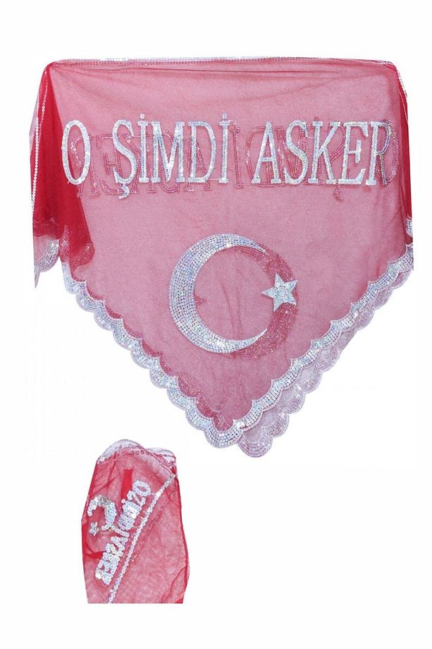 Pullu O Şimdi Asker Kırmızı Asker Örtüsü Duvağı Tek Eldiven - 2