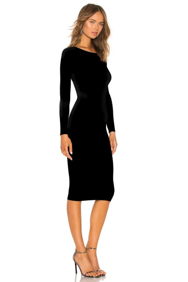 Kadın Siyah Ipek Jarse Midi Kalem Elbise - 3