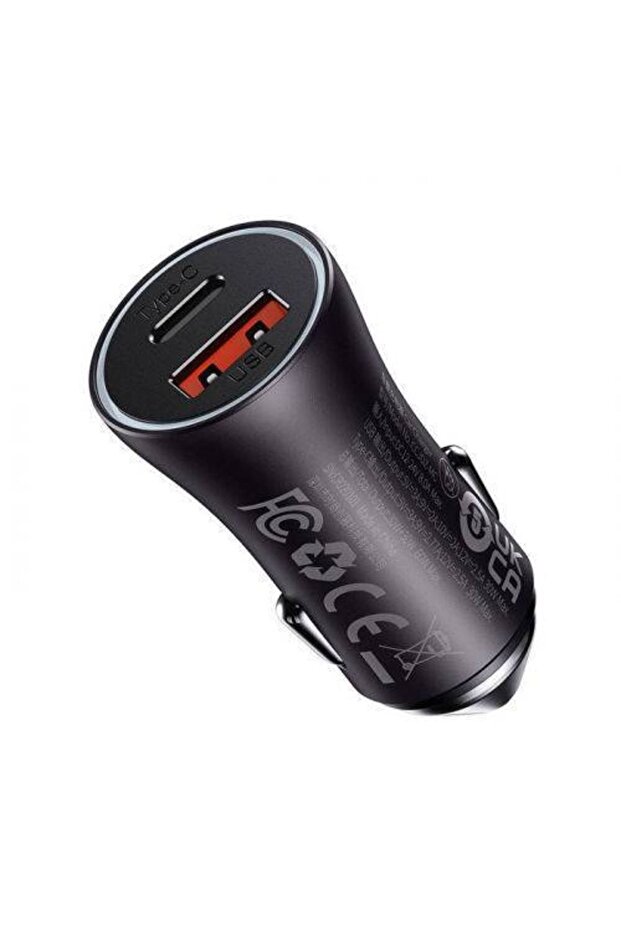 Golden Araç Şarj Cihazı 60W Çift Port (USB-A + Type-C) – Gri - 1
