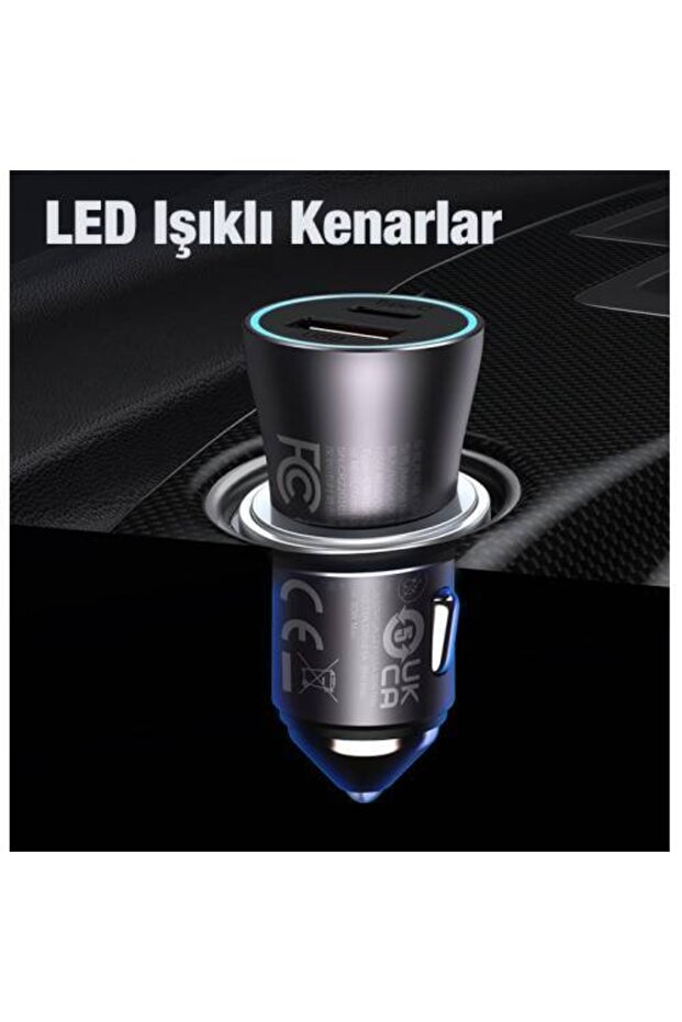 Golden Araç Şarj Cihazı 60W Çift Port (USB-A + Type-C) – Gri - 3