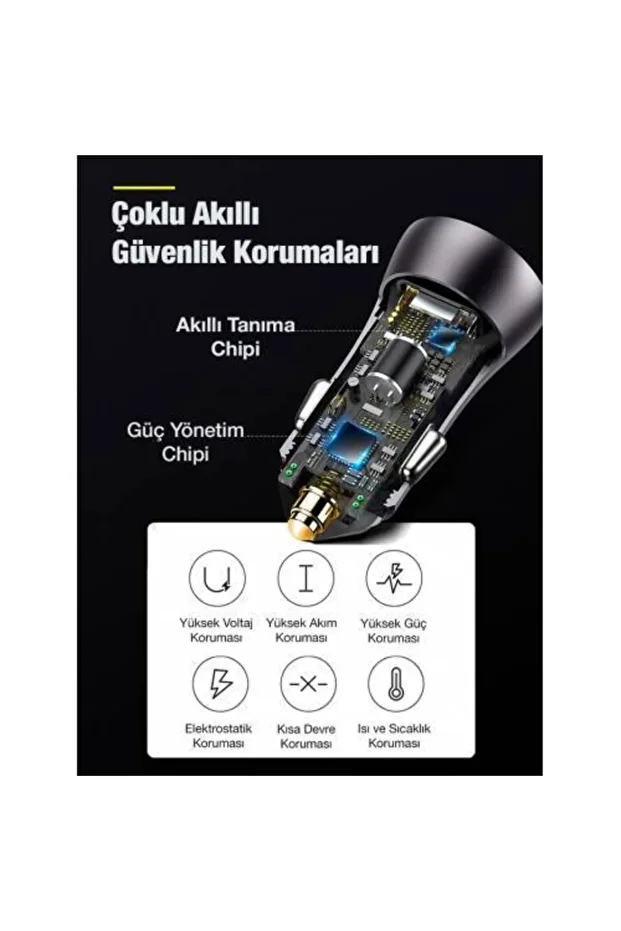 Golden Araç Şarj Cihazı 60W Çift Port (USB-A + Type-C) – Gri - 5