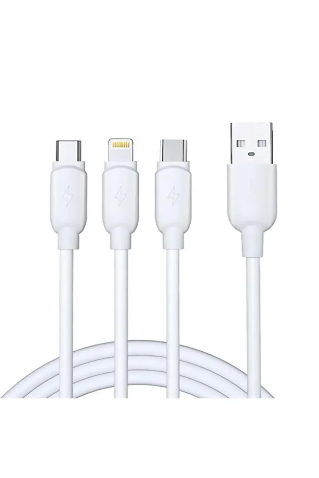 G12 Three 3 in 1 Primary 3A 1.2 Metre ( Lightning, Type-C, Micro Usb ) Şarj ve Data Kablosu Bey - 1