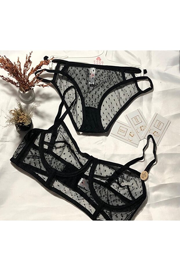 Women's Glam Lace Polka Dot Lace Lingerie Set
