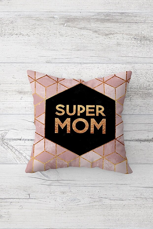 غطاء وسادة بسحاب مخفي مطبوع من جانب واحد مكتوب عليه Super Mom Mom