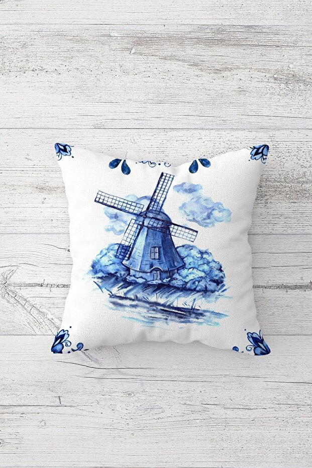 غطاء وسادة بسحّاب مخفي مطبوع من جانب واحد من Blue Windmill، غطاء وسادة للأريكة
