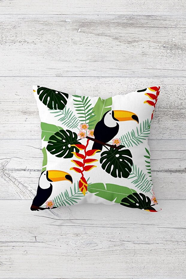 Leaf and Parrot Patterned Single Side Printed Hidden Zipper Pillow Case Throw Pillow Pillow Case