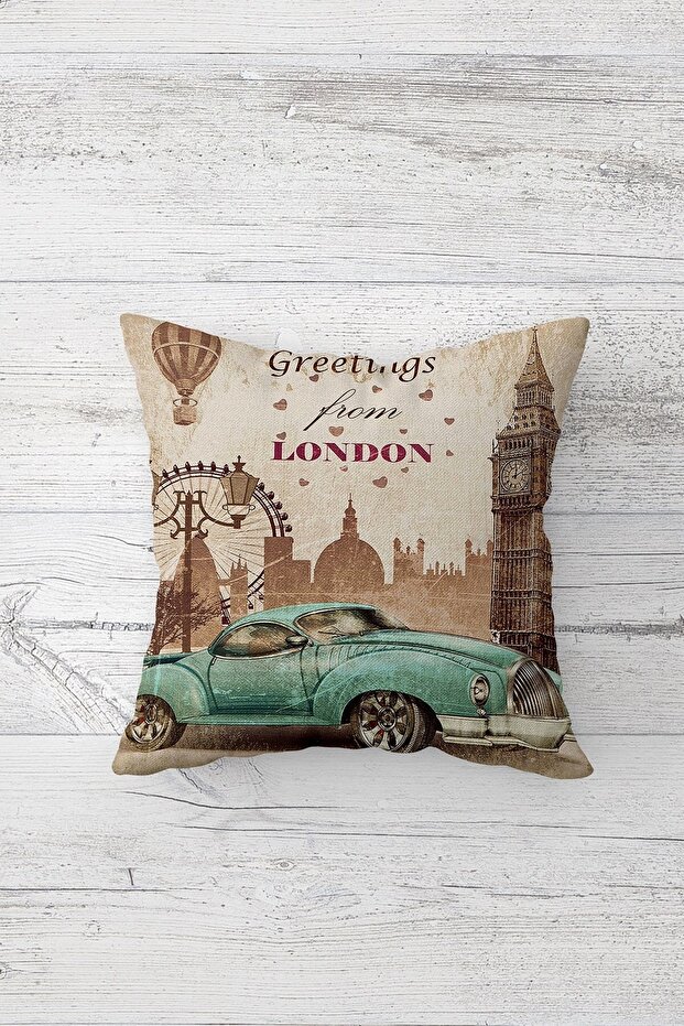 غطاء وسادة أريكة مزخرف بسحّاب مخفي من جانب واحد من Blue Nostalgic Car London