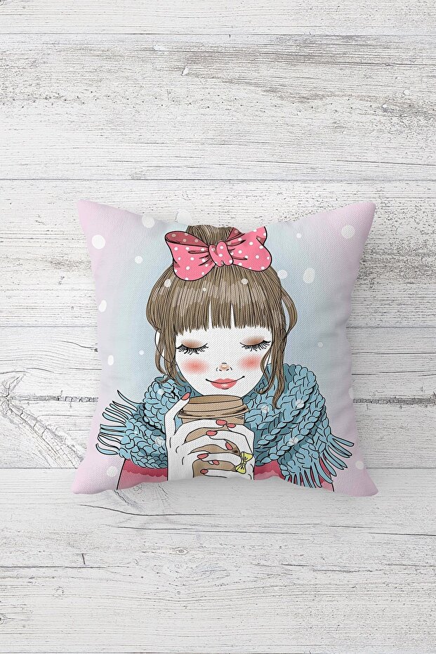 Girl Patterned One Side Printed Hidden Zipper Pillow Case Throw Pillow Sofa Pillow Case