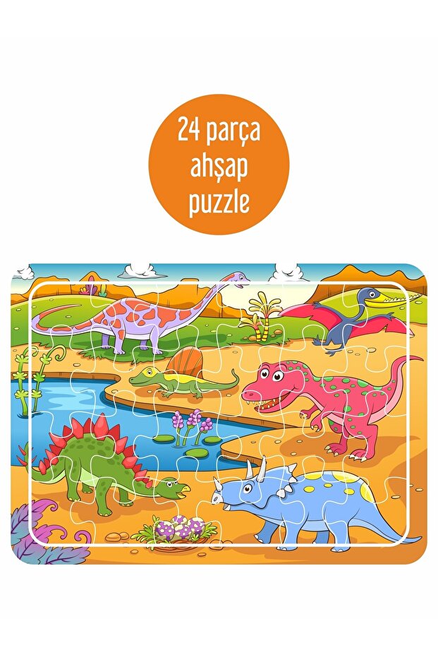Sevimli Dinazorlar 24 Parça Ahşap Puzzle