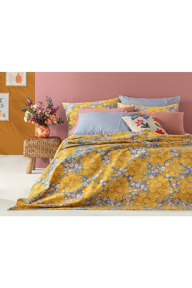 Buttercup Baskılı Çift Kişilik Pike 200x220 Cm Sarı - 2