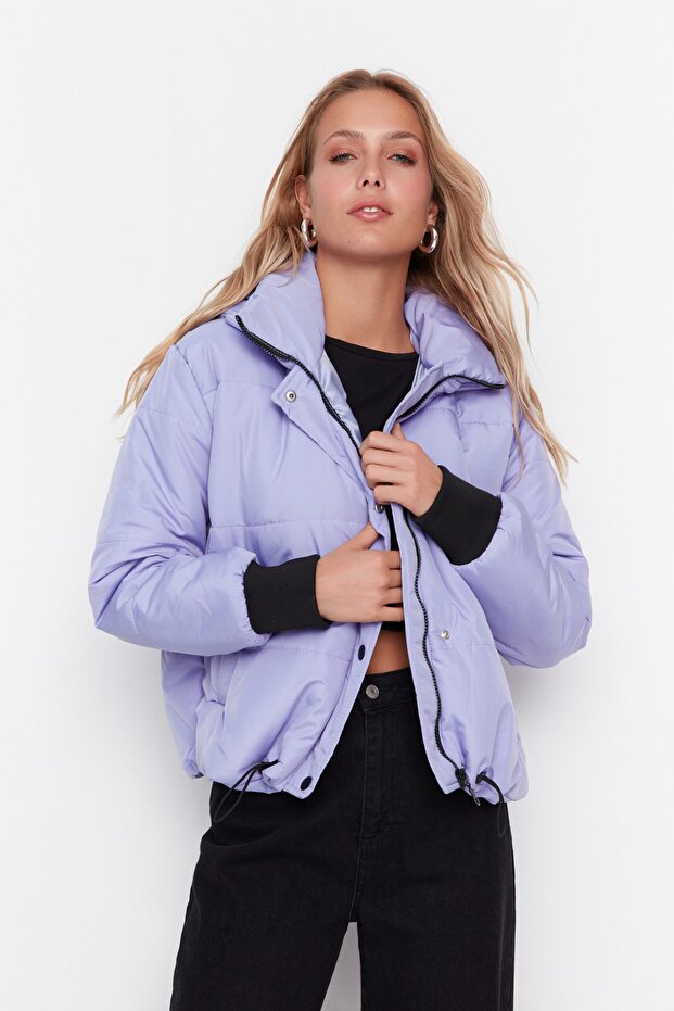 Oversize Lilac Puffer Jacket with Hood and Zipper - Twoaw21Mo0144 - 1