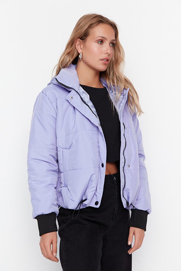 Oversize Lilac Puffer Jacket with Hood and Zipper - Twoaw21Mo0144 - 2