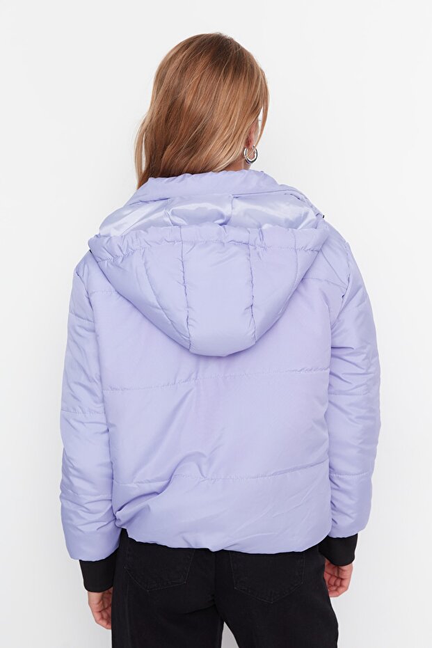 Oversize Lilac Puffer Jacket with Hood and Zipper - Twoaw21Mo0144 - 5