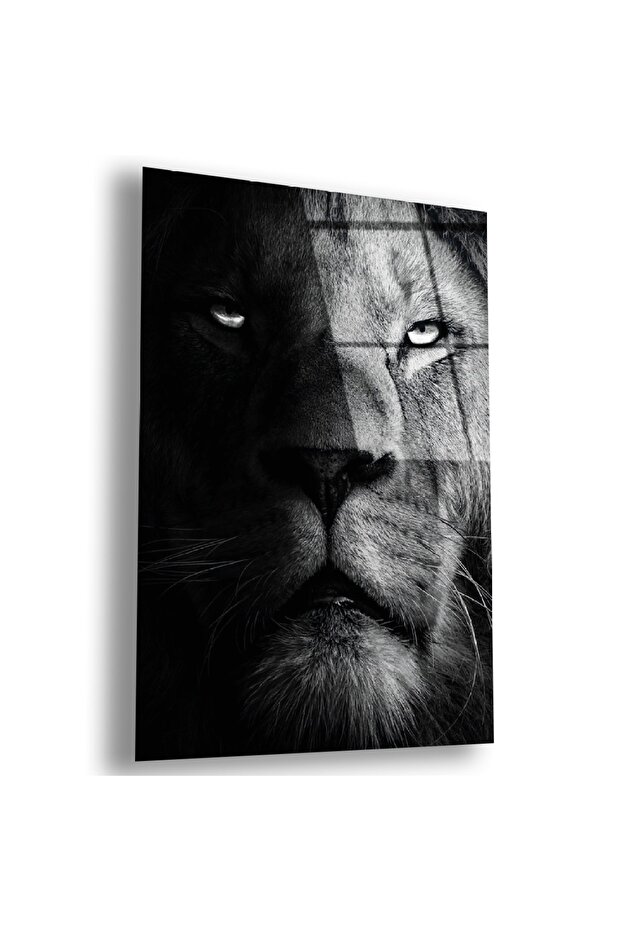 Frameless Vertical Black and White Noble Lion Unbreakable Glass Painting