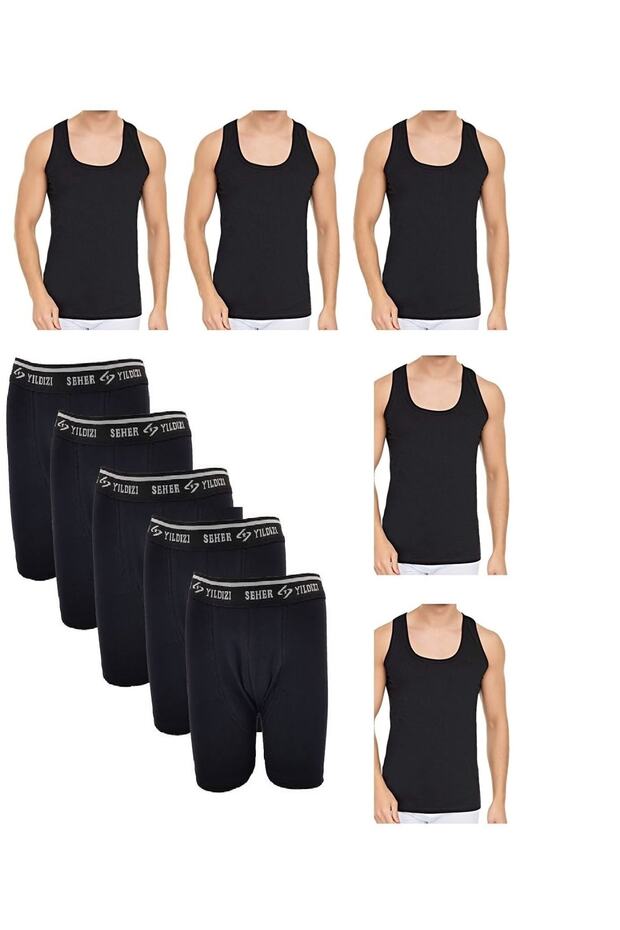 Men's 5-Piece Set Seher Yıldız 5 Boxers 100% Cotton Undershirt Total 10 Pieces