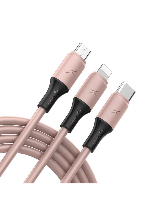 1.2 Metre 3 Uçlu (micro Usb, Type-c, Iphone) Şarj Kablosu - 1