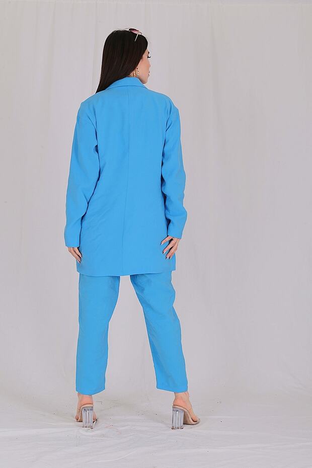 Mavi Kruvaze Oversize Tek Düğme Yazlık Ceket - 6