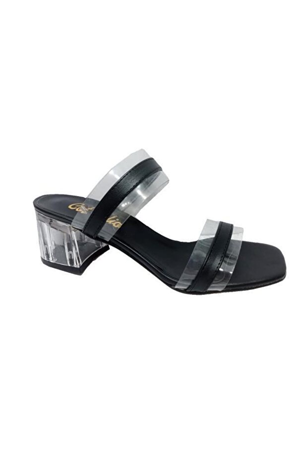 01221 Leather Transparent Heel Fashion Women's Slippers