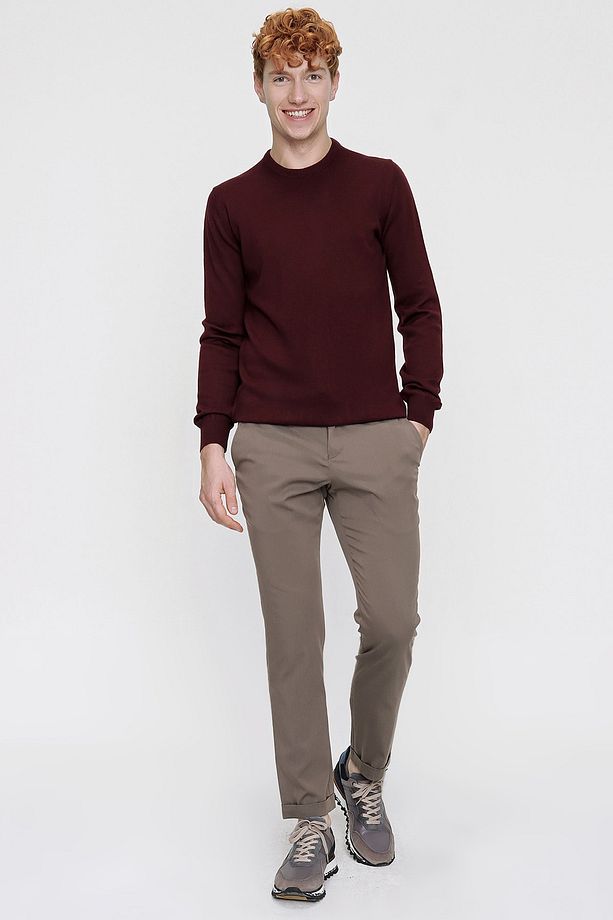 Erkek Koyu Bordo Basic Bisiklet Yaka Dynamic Fit Rahat Kalıp Triko - 4
