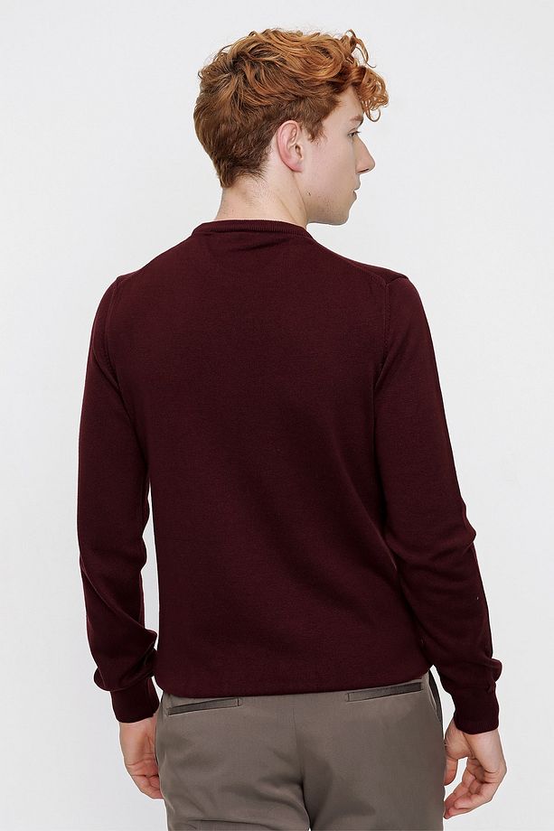 Erkek Koyu Bordo Basic Bisiklet Yaka Dynamic Fit Rahat Kalıp Triko - 6