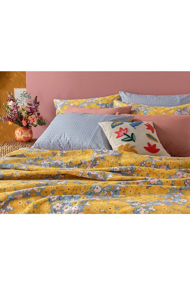 Buttercup Baskılı Çift Kişilik Pike 200x220 Cm Sarı - 1