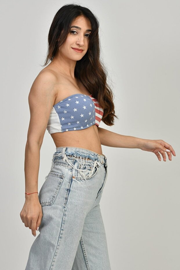 American Flag Patterned Bustier - Multicolored - 5