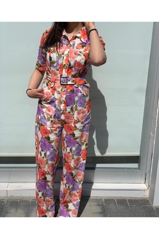 Çiçek Desenli Tulum - 1