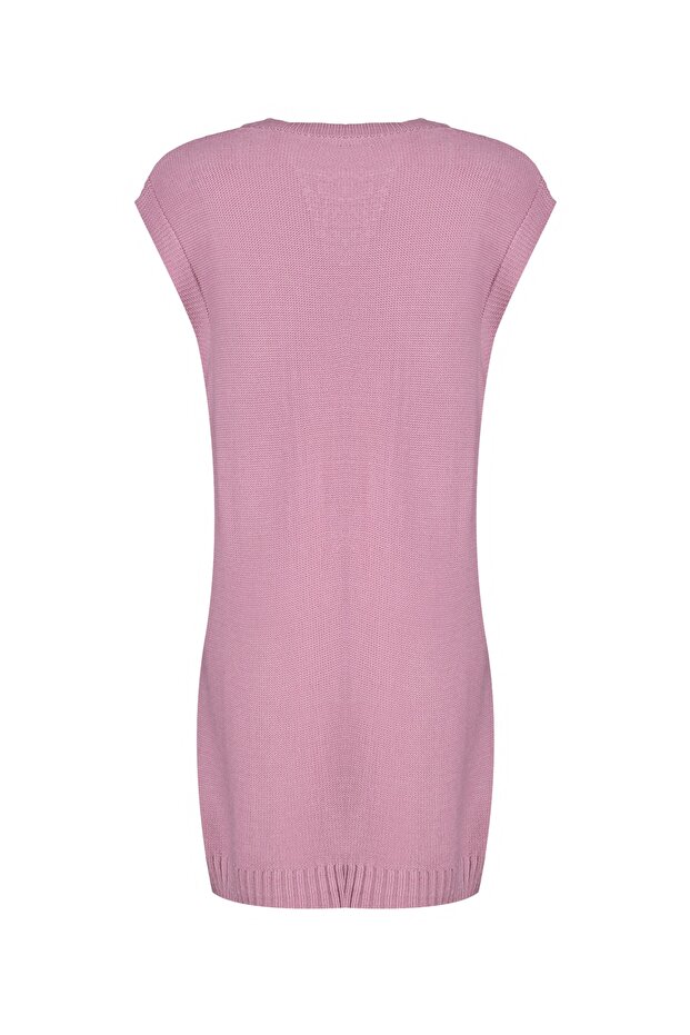 Różowy sweterek z dekoltem w kształcie litery V TCTAW23SV00005 - 8