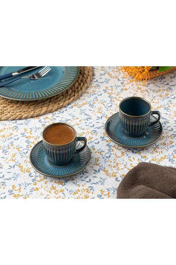 Seramik 2'li Kahve Fincan Takımı 95 ml Mavi - 2