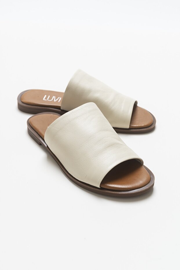 Clau Beige Women's Leather Slippers