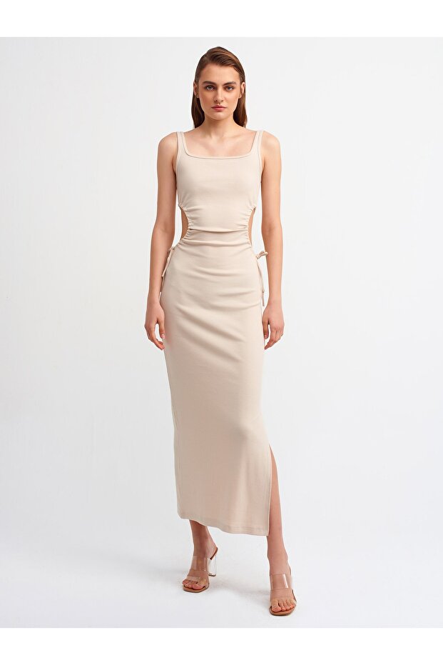 Beige Women's Window Detailed Long Dress