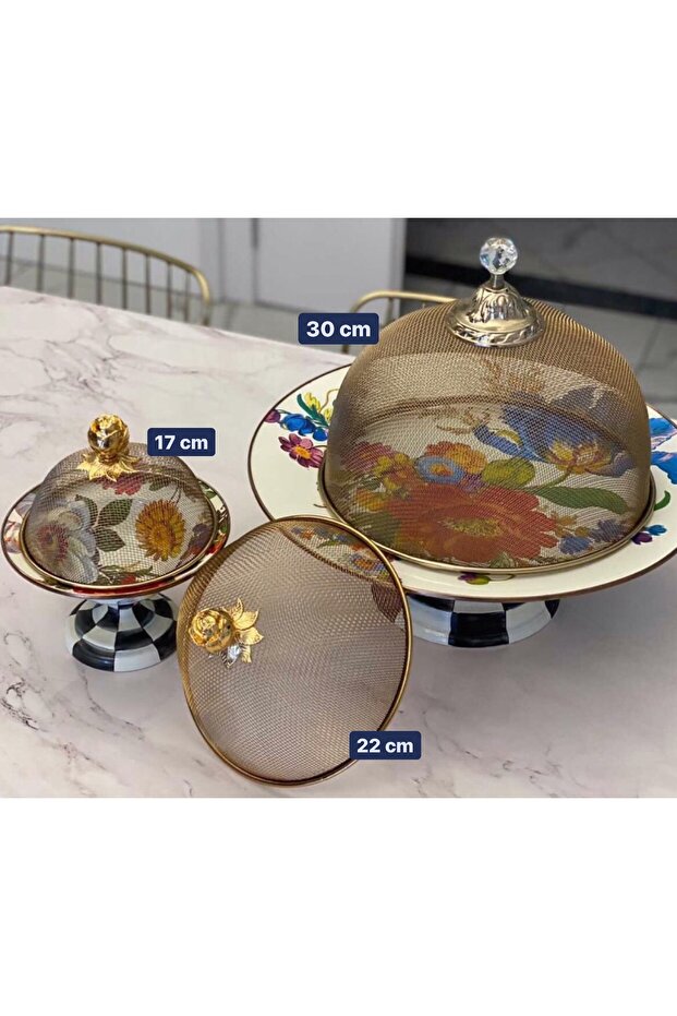 Rose Detailed 17 cm Service Protective Cover / Presentation Bowl / Wire Jar Cover
