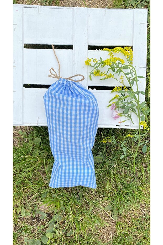 حقيبة هدايا ذات لون أزرق فاتح مع نمط القماش القطني - 1