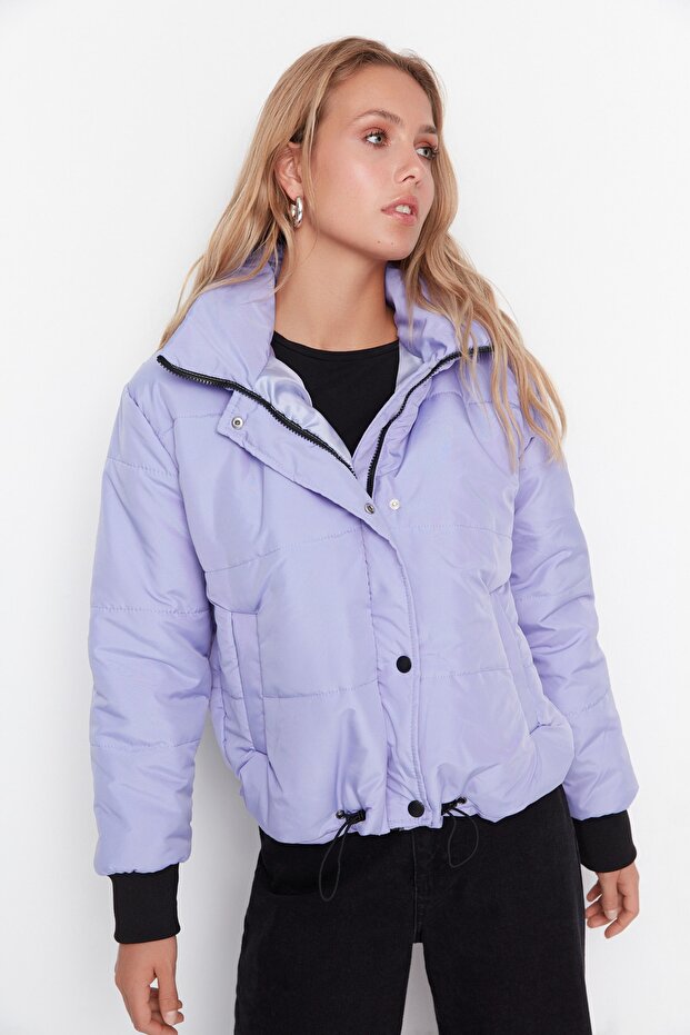 Oversize Lilac Puffer Jacket with Hood and Zipper - Twoaw21Mo0144 - 3