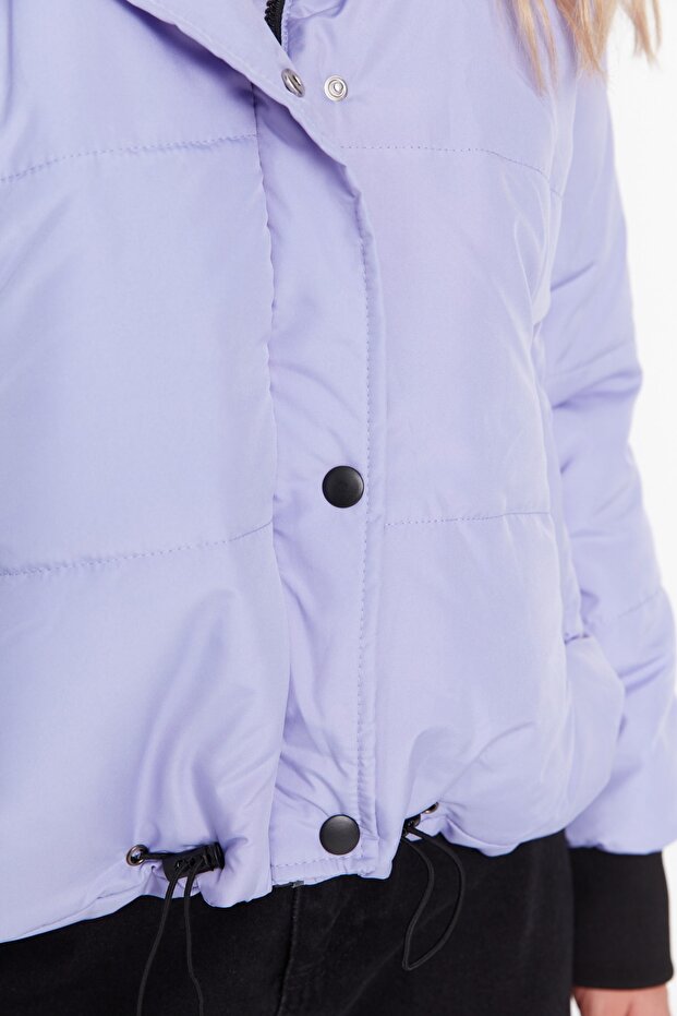 Oversize Lilac Puffer Jacket with Hood and Zipper - Twoaw21Mo0144 - 4
