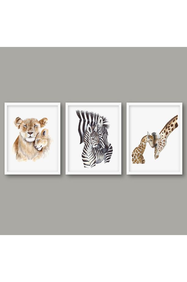 Aslan Ve Zebra Ailesi Bebek Ve Çocuk Odası Pano Seti - 1