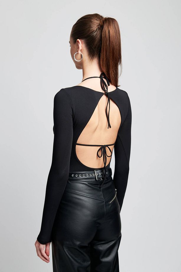 Kadın Siyah Göğüs Dekolteli Sırtı Açık Jade Bodysuit - 2
