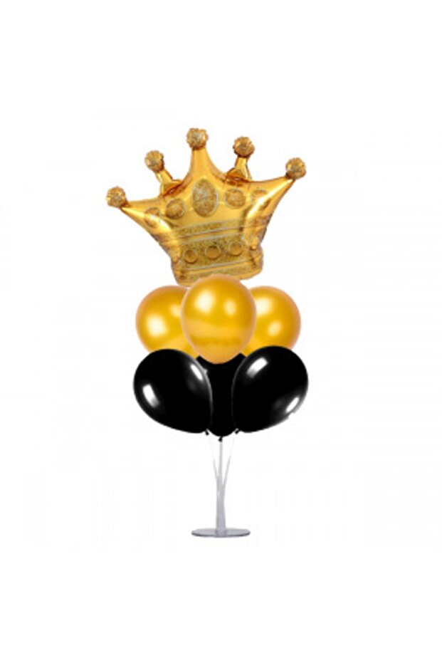 7 Balloon Bunch King Crowned Gold Black Balloon