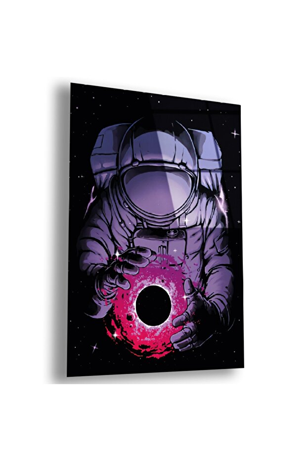 Frameless Vertical Astronaut Holding a Planet Unbreakable Glass Painting