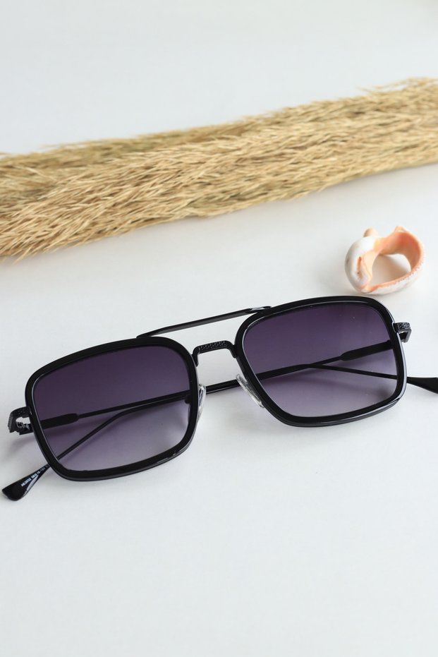 Ella Metal Unisex Black Handle Metsal Frame Glass Uv400 Sunglasses