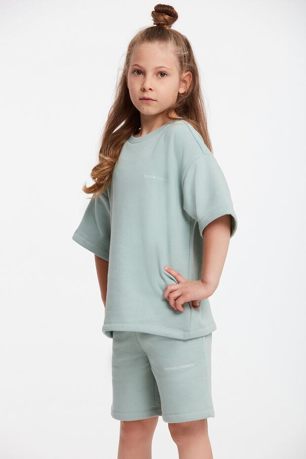 Komplet dresowy Cali z dzianiny Comfort Fit, haftowany, miętowo-zielony, okrągły dekolt - 4